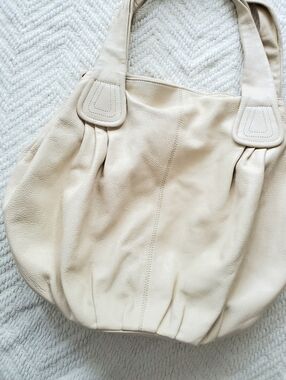 Cynthia Rowley Oversized Cream Leather Hobo Satchel Bag